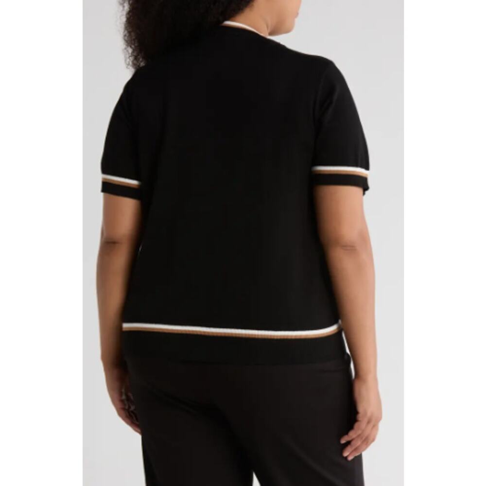 Adrianna Papell Double Tipped Tie Neck Sweater Black Ivory Camel Womens XL NWT - Picture 2 of 9